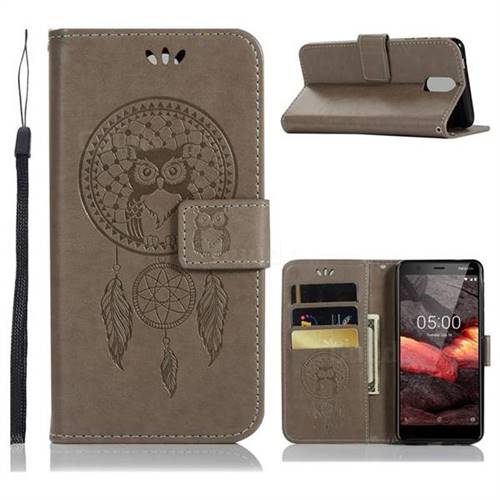 Intricate Embossing Owl Campanula Leather Wallet Case for Nokia 3.1 - Grey