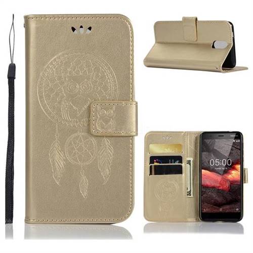 Intricate Embossing Owl Campanula Leather Wallet Case for Nokia 3.1 - Champagne