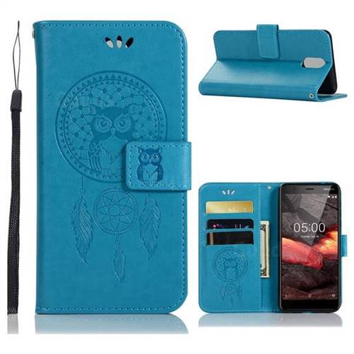 Intricate Embossing Owl Campanula Leather Wallet Case for Nokia 3.1 - Blue