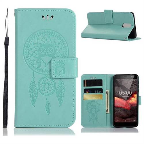 Intricate Embossing Owl Campanula Leather Wallet Case for Nokia 3.1 - Green
