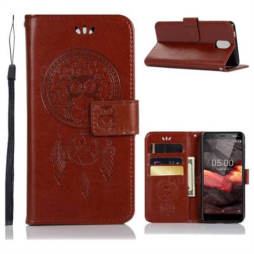 Intricate Embossing Owl Campanula Leather Wallet Case for Nokia 3.1 - Brown