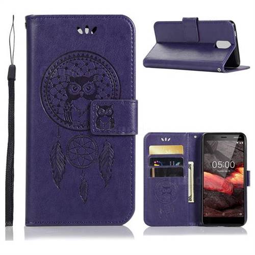 Intricate Embossing Owl Campanula Leather Wallet Case for Nokia 3.1 - Purple