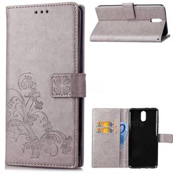 Embossing Imprint Four-Leaf Clover Leather Wallet Case for Nokia 3.1 - Grey
