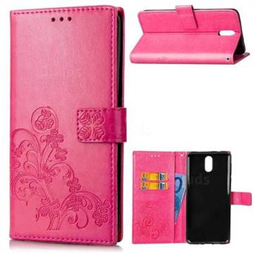 Embossing Imprint Four-Leaf Clover Leather Wallet Case for Nokia 3.1 - Rose