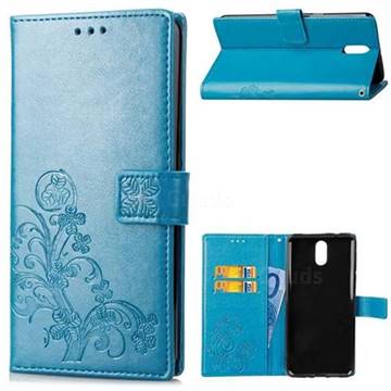 Embossing Imprint Four-Leaf Clover Leather Wallet Case for Nokia 3.1 - Blue