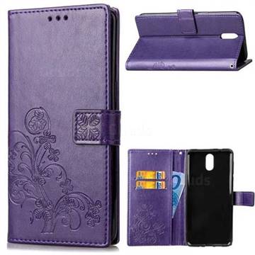 Embossing Imprint Four-Leaf Clover Leather Wallet Case for Nokia 3.1 - Purple