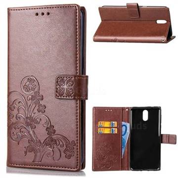 Embossing Imprint Four-Leaf Clover Leather Wallet Case for Nokia 3.1 - Brown