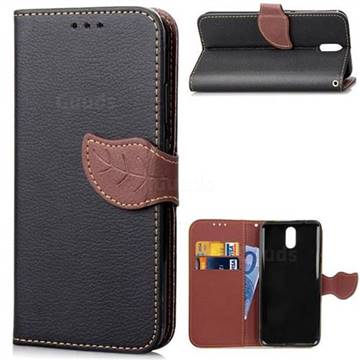 Leaf Buckle Litchi Leather Wallet Phone Case for Nokia 3.1 - Black