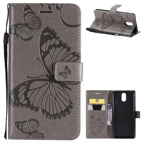 Embossing 3D Butterfly Leather Wallet Case for Nokia 3.1 - Gray