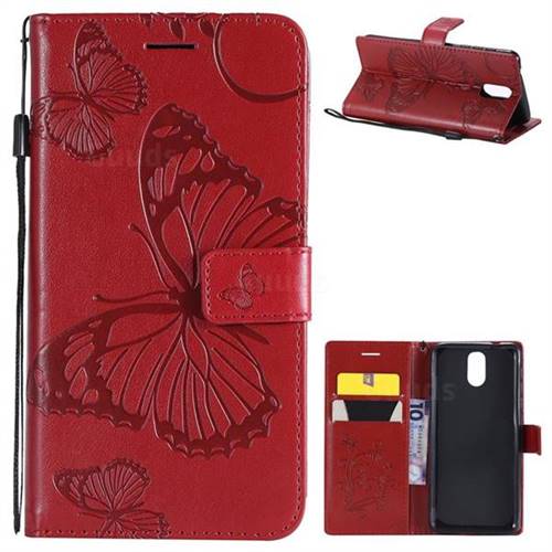 Embossing 3D Butterfly Leather Wallet Case for Nokia 3.1 - Red