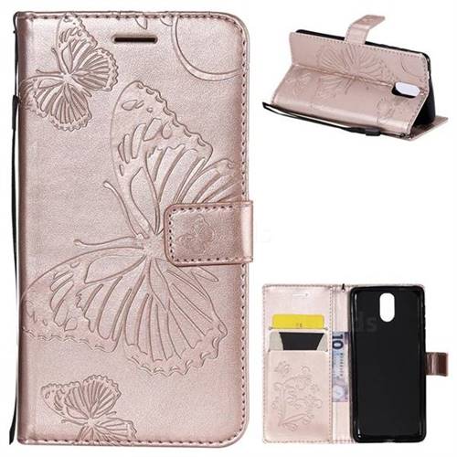 Embossing 3D Butterfly Leather Wallet Case for Nokia 3.1 - Rose Gold
