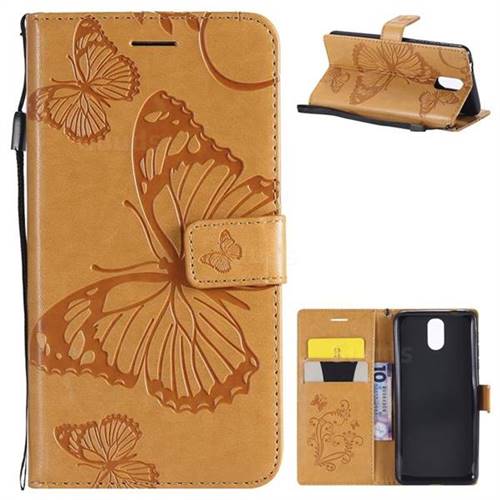 Embossing 3D Butterfly Leather Wallet Case for Nokia 3.1 - Yellow