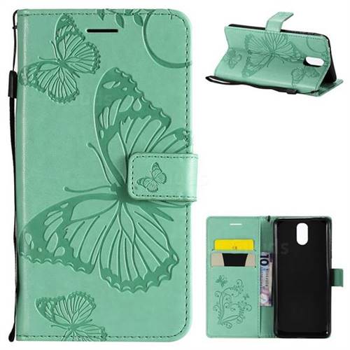 Embossing 3D Butterfly Leather Wallet Case for Nokia 3.1 - Green