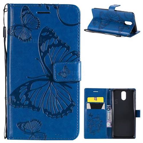 Embossing 3D Butterfly Leather Wallet Case for Nokia 3.1 - Blue