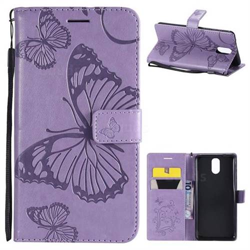 Embossing 3D Butterfly Leather Wallet Case for Nokia 3.1 - Purple