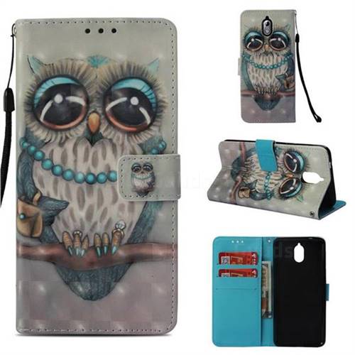 Sweet Gray Owl 3D Painted Leather Wallet Case for Nokia 3.1