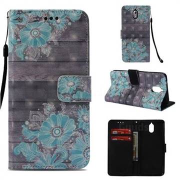 Blue Flower 3D Painted Leather Wallet Case for Nokia 3.1