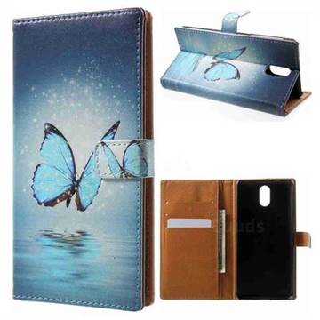 Sea Blue Butterfly Leather Wallet Case for Nokia 3.1