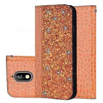 Shiny Crocodile Pattern Stitching Magnetic Closure Flip Holster Shockproof Phone Cases for Nokia 3.1 - Gold Orange