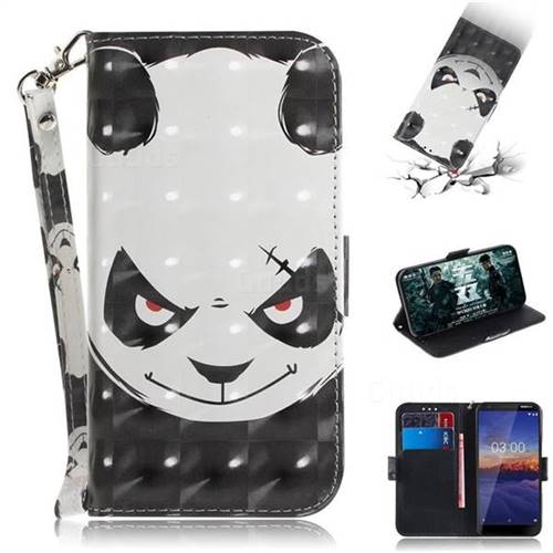 Angry Bear 3D Painted Leather Wallet Phone Case for Nokia 3.1