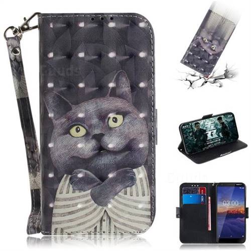 Cat Embrace 3D Painted Leather Wallet Phone Case for Nokia 3.1