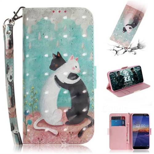 Black and White Cat 3D Painted Leather Wallet Phone Case for Nokia 3.1
