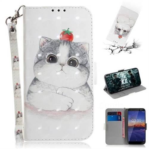 Cute Tomato Cat 3D Painted Leather Wallet Phone Case for Nokia 3.1