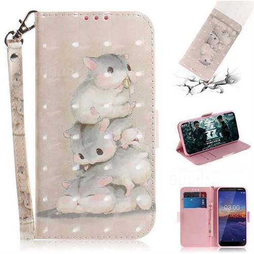 Three Squirrels 3D Painted Leather Wallet Phone Case for Nokia 3.1