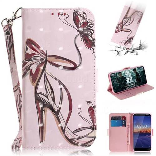 Butterfly High Heels 3D Painted Leather Wallet Phone Case for Nokia 3.1