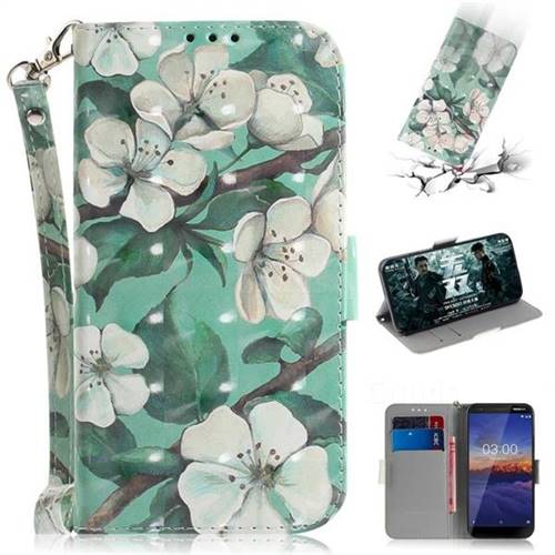 Watercolor Flower 3D Painted Leather Wallet Phone Case for Nokia 3.1