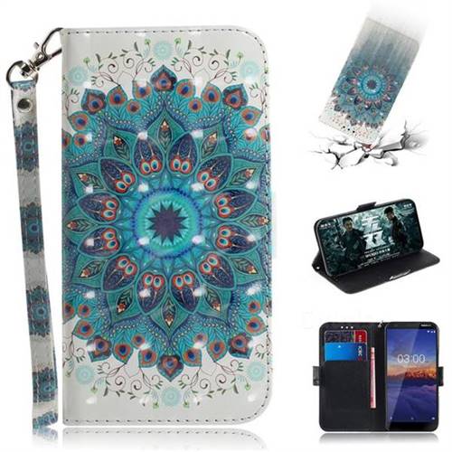 Peacock Mandala 3D Painted Leather Wallet Phone Case for Nokia 3.1