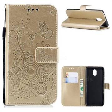 Intricate Embossing Butterfly Circle Leather Wallet Case for Nokia 3.1 - Champagne