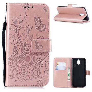 Intricate Embossing Butterfly Circle Leather Wallet Case for Nokia 3.1 - Rose Gold