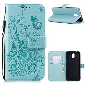Intricate Embossing Butterfly Circle Leather Wallet Case for Nokia 3.1 - Cyan