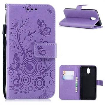 Intricate Embossing Butterfly Circle Leather Wallet Case for Nokia 3.1 - Purple