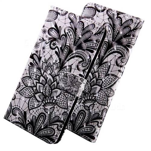 Black Lace Rose 3D Painted Leather Wallet Case for Nokia 3.1