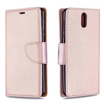 Classic Luxury Litchi Leather Phone Wallet Case for Nokia 3.1 - Golden