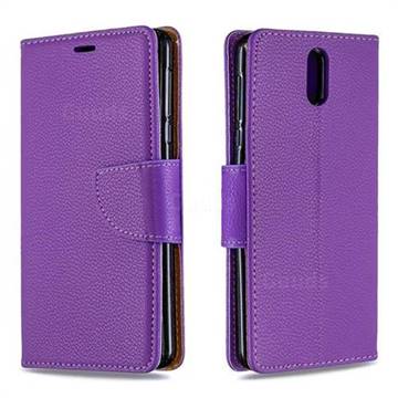 Classic Luxury Litchi Leather Phone Wallet Case for Nokia 3.1 - Purple
