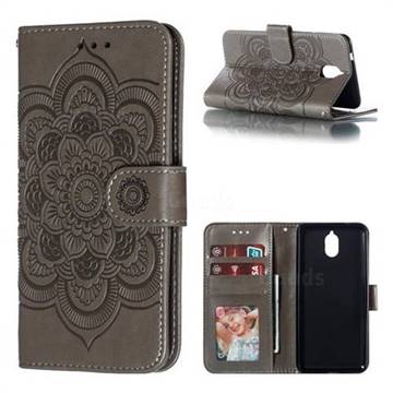 Intricate Embossing Datura Solar Leather Wallet Case for Nokia 3.1 - Gray