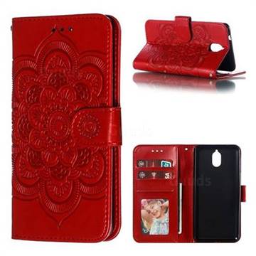 Intricate Embossing Datura Solar Leather Wallet Case for Nokia 3.1 - Red