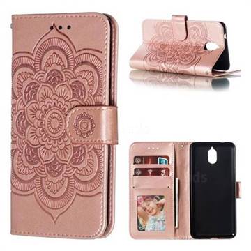 Intricate Embossing Datura Solar Leather Wallet Case for Nokia 3.1 - Rose Gold