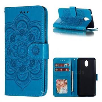 Intricate Embossing Datura Solar Leather Wallet Case for Nokia 3.1 - Blue