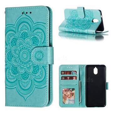 Intricate Embossing Datura Solar Leather Wallet Case for Nokia 3.1 - Green