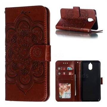 Intricate Embossing Datura Solar Leather Wallet Case for Nokia 3.1 - Brown