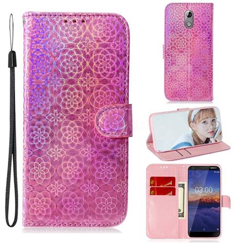 Laser Circle Shining Leather Wallet Phone Case for Nokia 3.1 - Pink