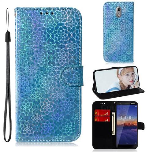 Laser Circle Shining Leather Wallet Phone Case for Nokia 3.1 - Blue