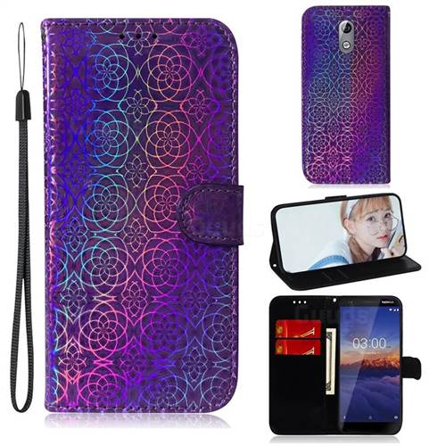 Laser Circle Shining Leather Wallet Phone Case for Nokia 3.1 - Purple