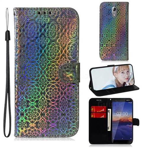 Laser Circle Shining Leather Wallet Phone Case for Nokia 3.1 - Silver