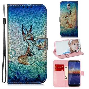 Cute Fox Laser Shining Leather Wallet Phone Case for Nokia 3.1