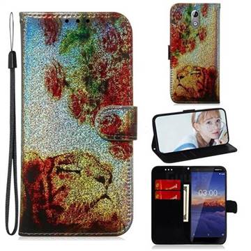 Tiger Rose Laser Shining Leather Wallet Phone Case for Nokia 3.1